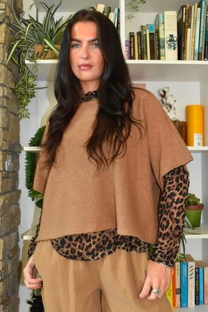 Tiby Funnel Neck Layering Top Leopard Camel